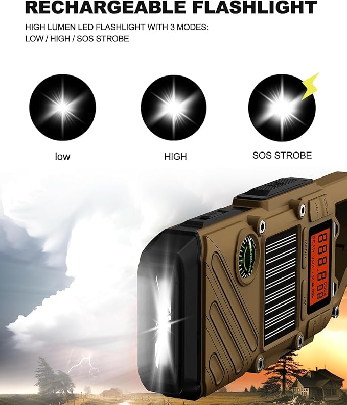 Walkie Talkies for Adults Rechargeable, FM/NOAA Emergency Radios with Weather Alerts, LED Flashlight & SOS Alarm, Solar Powered Hand Crank 2 Way Radios Walkie Talkie Hand Crank Long Range