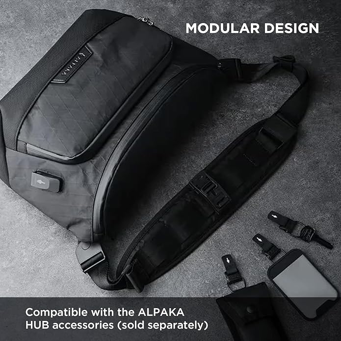ALPAKA Bravo Sling Max, 8L RFID-Blocking Sling Laptop Bag for Men with Maglockz Buckle, Lockable Zips & External USB Port
