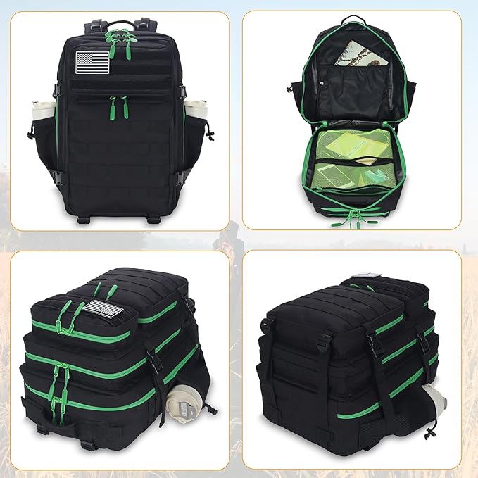 25L Tactical Military Backpack Small Travel Rucksack for Men and Women Assault Pack Bug Out Bag Molle Daypack Gym Backpack with Bottle Holder (Black Neon Green)