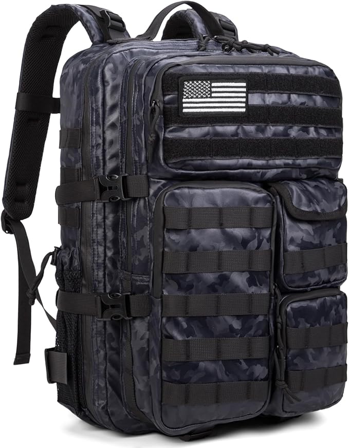 Wotony Tactical Backpack - Military waterproof backpack with multiple pockets and tactical gear for the outdoors (polyurethane-Camouflage Blue-polyurethane, 45L)