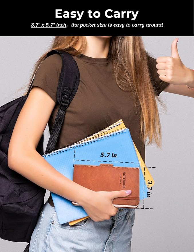 AISBUGUR Pocket Notebook Small Notebook 2-Pack, 3.5" x 5.5" Pocket Notebooks Hardcover with Thick Lined Paper, Inner Pockets, Cover Letter Embossing Design Mini Journal Notepad Brown Leather