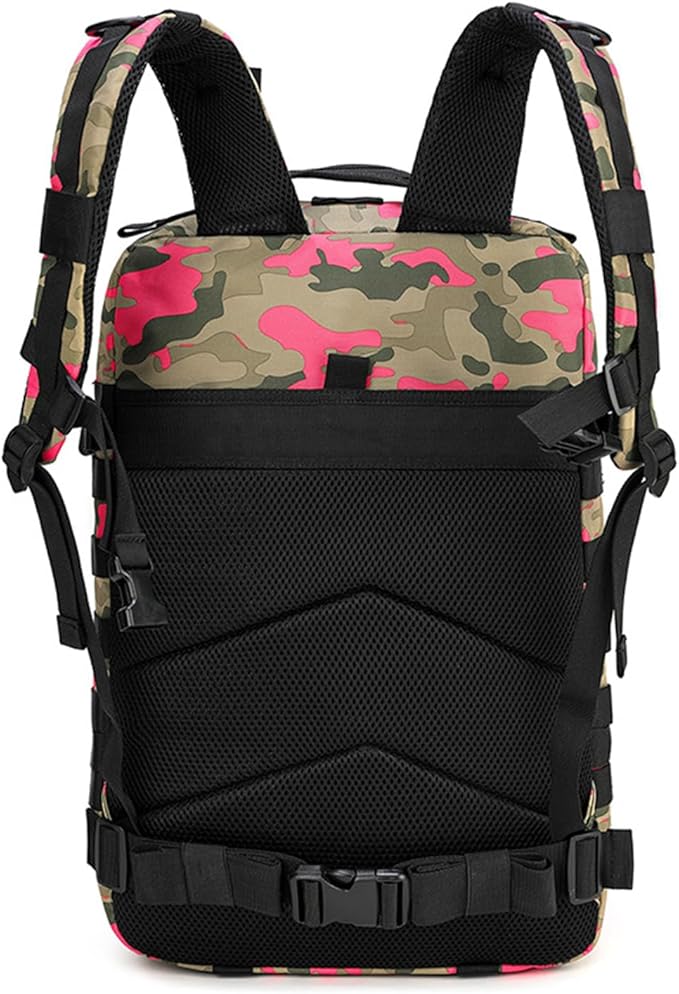 45L Military Tactical Backpack for Men & Women Bug Out Bag Assault pack Molle Daypack Hiking Trekking Rucksack(Camouflage Pink)