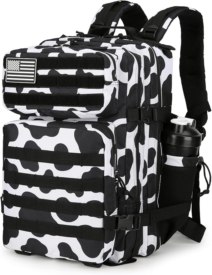 25L Tactical Backpack Military Tactical Backpack for Men and Women Small Assault Pack Outdoor Travel Hiking Camping Rucksack with Molle Webbing (Cow Print)
