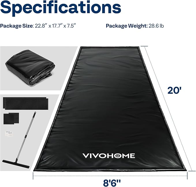 VIVOHOME Containment Mat (8'6" x 20') with Stay Put Corner, PVC Garage Mats for Floor, Heavy Duty Garage Parking Mat with a Squeegee