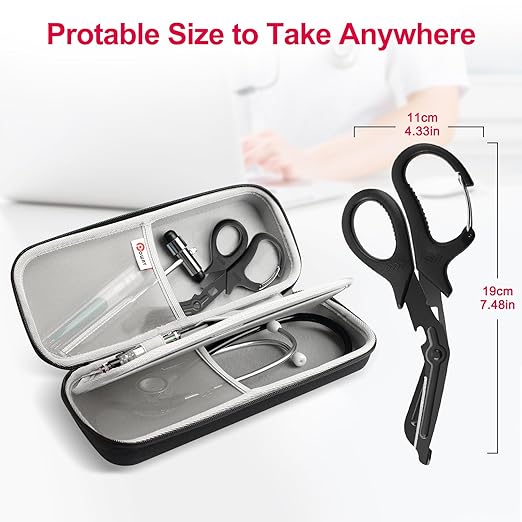 2 Pack Medical Scissors Trauma Shears, 7.5 Inches Stainless Steel Bandage Scissors with Carabiner, Fluoride Coated Surgical Scissors for Nurses, Doctors, Nursing Students, EMT and EMS (Black)