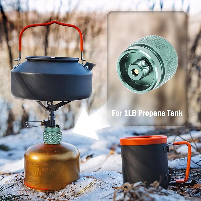 2pcs Camping Stove Adapter Propane to Butane Adapter Gas Converter 16 oz Propane Tank Input EN417 Valve Output Camp Fuel Refill Adapter for Backpacking & Hiking(Ink Green)