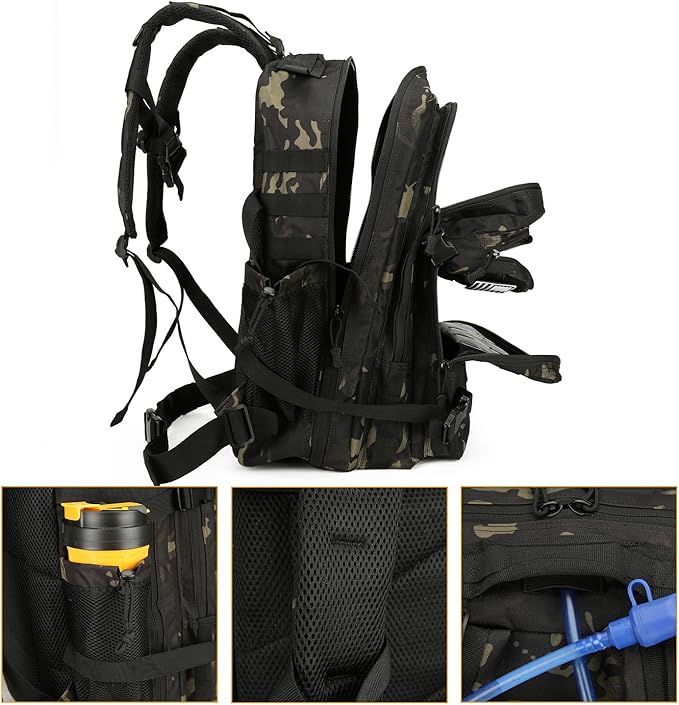 25L Tactical Backpack for Men Women Military Backpack Army Assault Pack Molle Backpack Small Bug Out Bag Travel Rucksack Daypack (Black Camo)