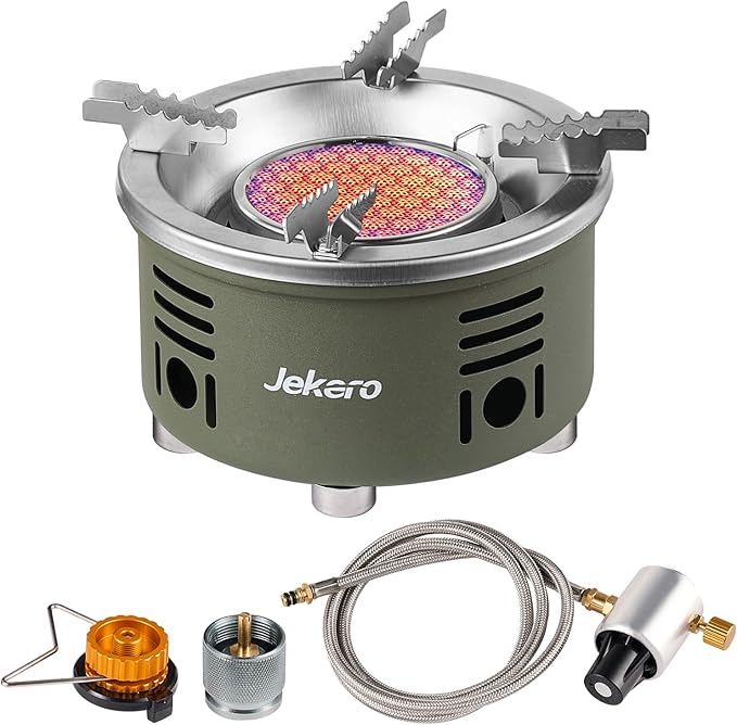 Camping Stove with Infrared Burner, Single Burner Propane Stove Adjustable Flame Control Wind-Resistant Portable Gas Cooker for Camping Hiking Outdoor Cooking