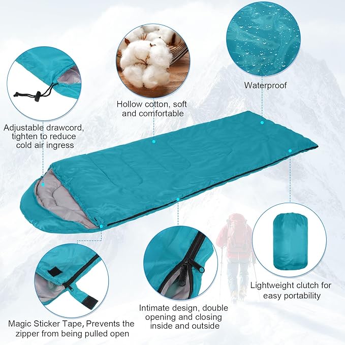 Tudomro 16 Pack Camping Sleeping Bags Bulk Adults Envelope 4 Season Cold Warm Weather Lightweight Waterproof Compact Backpacking Sleeping Bag for Travel Hiking