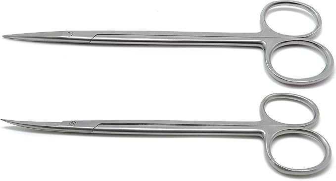 2 Pcs Dental Surgical Medical ENT Scissors Kelly Straight & Curved 7" Sharp/Sharp Instruments