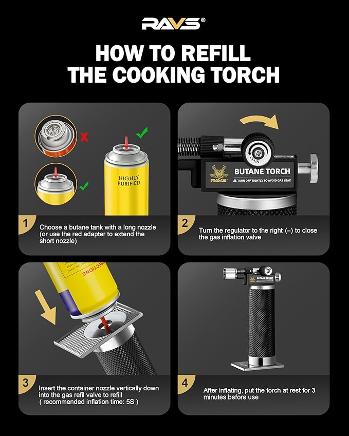 RAVS Butane Torch Lighter, DUAL Flame Mode Kitchen Torch, Refillable Cooking Torch Gun, Creme Brulee Torch Lighter, Blow Torch for Cooking, Welding, Mini Torch Soldering Torch, Butane is Not Included