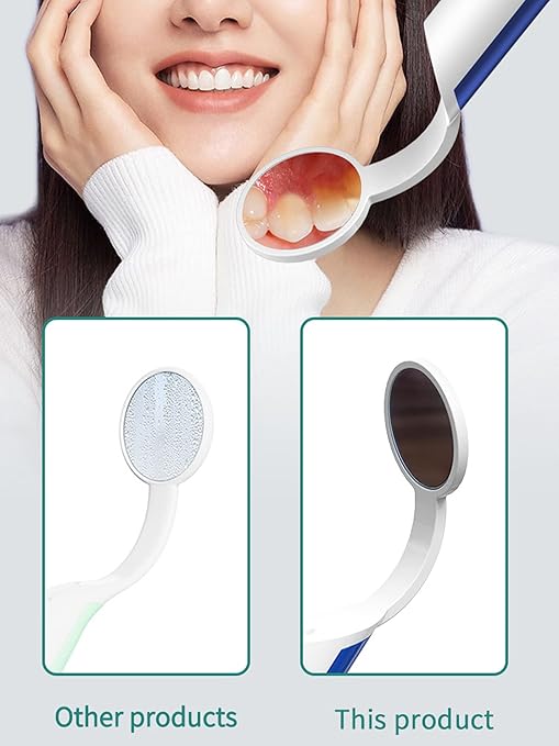 2 Pieces Dental Mirror with Light - LED Lighted Teeth Inspection Mirror, Anti Fog Curve Angle Mouth Mirrors Dentist Oral Assistant Care Tool Accessories (Blue)