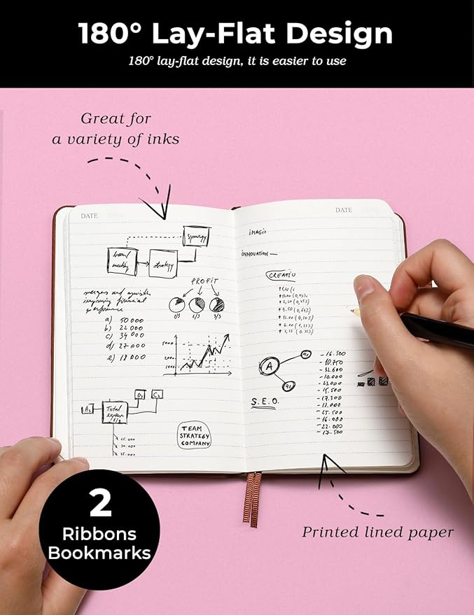 AISBUGUR Pocket Notebook Small Notebook 2-Pack, 3.5" x 5.5" Pocket Notebooks Hardcover with Thick Lined Paper, Inner Pockets, Cover Letter Embossing Design Mini Journal Notepad 1Black 1Brown