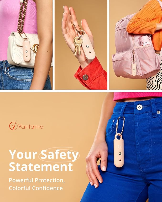 Vantamo Personal Alarm for Self Defense with Low Battery Notice, Strobe Light & Extra Loud 130 dB Double Speakers Safety Keychain Set for Women, Rechargeable Panic Button for Womens Self Defense