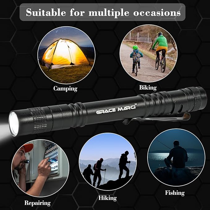 5PCS Mini Tactical Pen Flashlights, 200LM Waterproof Flashlights, 3 Modes Pocket Light with Clip,5 Pack Small Led Light for Camping, Emergency Inspection and Repair