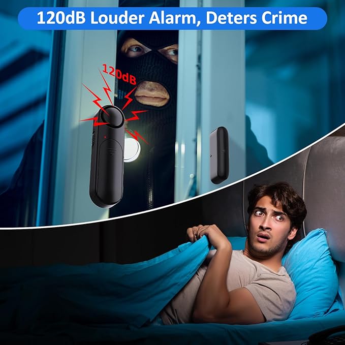 Window and Door Alarm When Opened (2 Pack) for Kids Safety/Home Security, Wireless Sliding Door Opening Sensor Alarms for Dementia, 120dB Burglar Alert, Ideal for Business, Garage, Apartment, Black