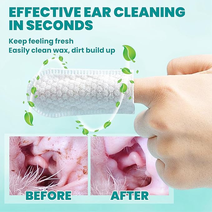 Wider Ear Cleaner Finger Wipes 60 Counts, Dog Ear Cleaner, Grooming Kit Care for Dogs and Cats,Otic Cleaning Pads, Remove Wax, Dirt & Stop Smelly, Itchy, Non-Irritating, Unscented