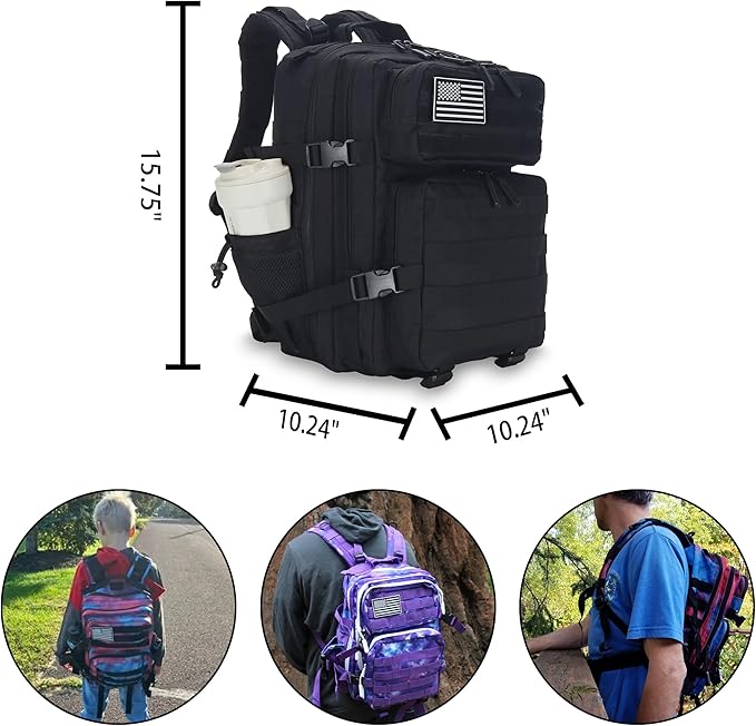 25L Tactical Backpack for Men Women Military Backpack Army Assault Pack Molle Backpack Small Bug Out Bag Travel Rucksack Daypack (Black)
