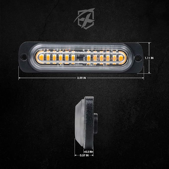 Xprite Amber 12 LED Emergency Strobe Lights Kit Surface Flush Mount Side Marker Grill Grille Hazard Warning Flashing Light Head for Off-Road Vehicles ATV Trucks Cars - 4Pcs