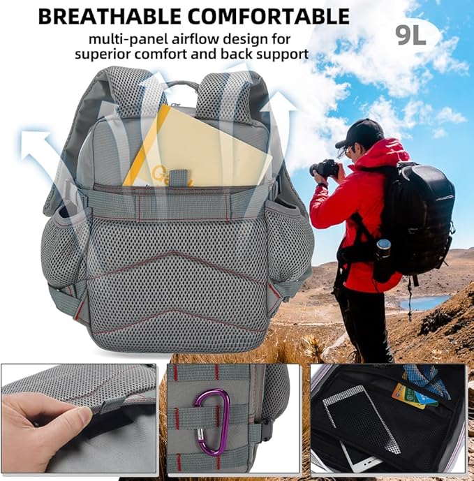 9L Mini Tactical Backpack for Men and Women, Tactical Backpack Small for Hiking, Small Tactical Bag(Grey Red)