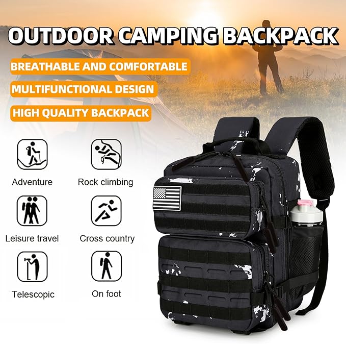 9L Mini Tactical Backpack 9L Assault Pack 9L Tactical Backpack Hiking Fitness Backpack(Black & white dots)