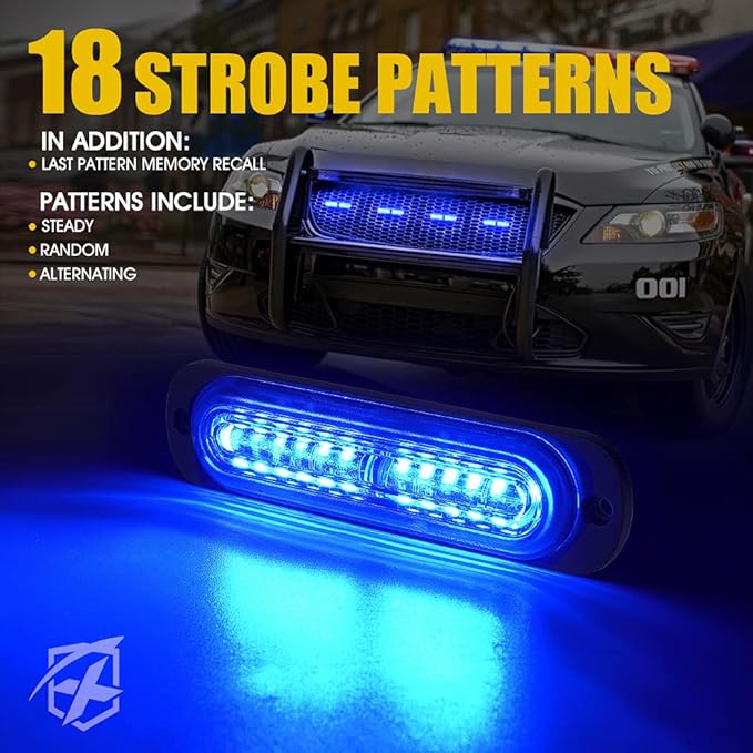 Xprite Blue LED Emergency Strobe Lights Kit for Vehicles - Flush Mount Grille Light, Surface Mount, High Visibility for Police, Fire, EMS, and Security Patrols - 10PCS