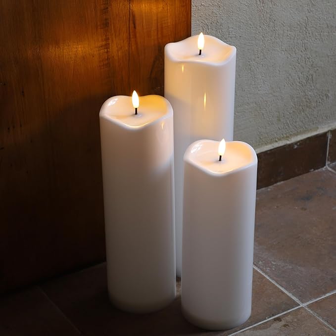 4" x12" Outdoor Flameless Candles Waterproof, Large Battery Operated Candles with Remote, Plastic Flickering Fake Pillar Candles for Garden Patio Porch Home Party, White 1Pack