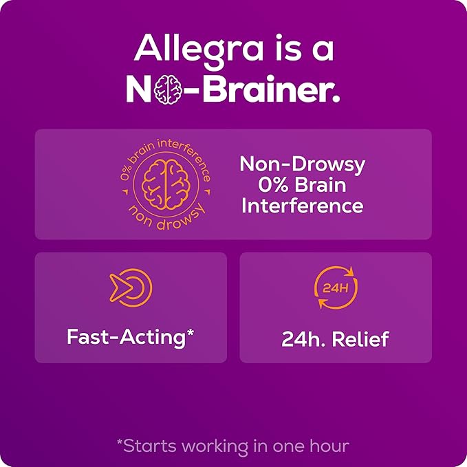 Allegra Adult 24-Hour Allergy Relief Tablets with Bonus Tissue Pack, Non-Drowsy Indoor and Outdoor Allergy Medicine, 180 mg Fexofenadine HCI Antihistamine Pill, 100-Count