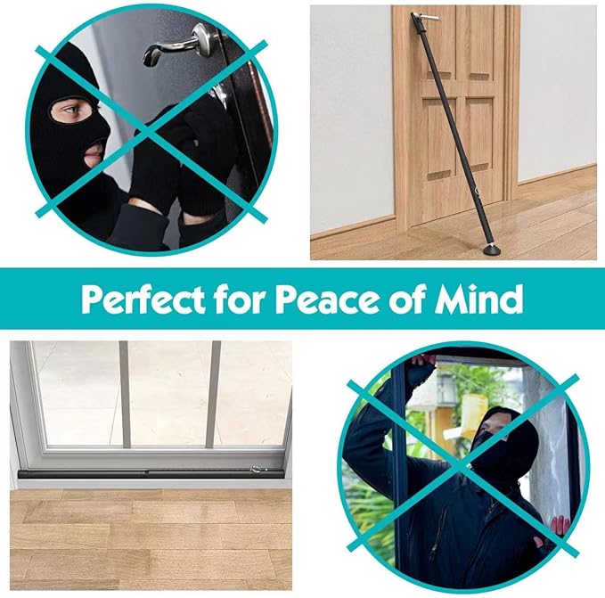 2Pack Door Security Bar for Hinged Sliding Doors and Windows,19 to 52 Inch Adjustable 3 in 1 Door Security Barricade Security Bar, Portable Home Security Door Stopper