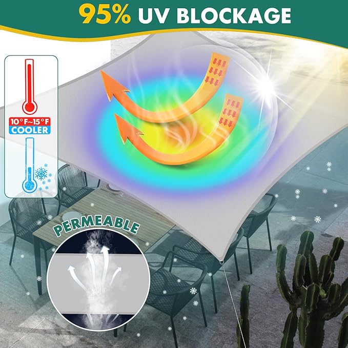 10' x 13' Sun Shade Sail, Rectangle Waterproof Canopy Awning UV Block Sunshade for Outdoor Patio Garden Terrace Backyard Pergola Sunscreen (Light Grey) (Customization Acceptable)