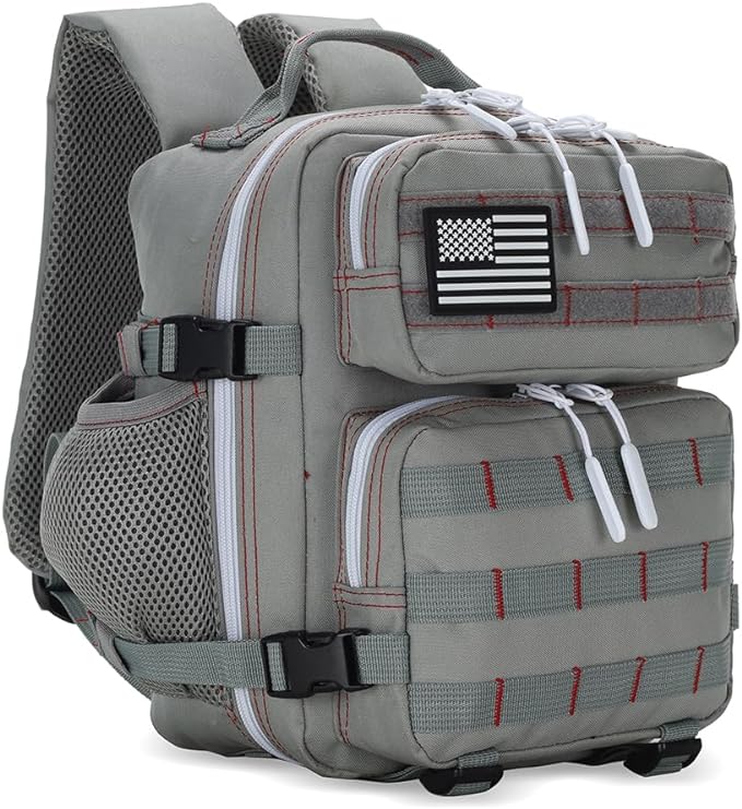 9L Mini Tactical Backpack for Men and Women, Tactical Backpack Small for Hiking, Small Tactical Bag(Grey Red)