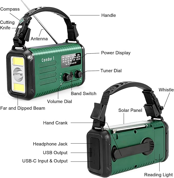20000mAh / 74000mWh Emergency Radio, Solar Hand Crank Radio AM/FM/NOAA Weather Radio, Battery Powered with Cell Phone Charger, SOS Alarm, Flashlight & Reading Lamp for Emergencies Hurricane Camping
