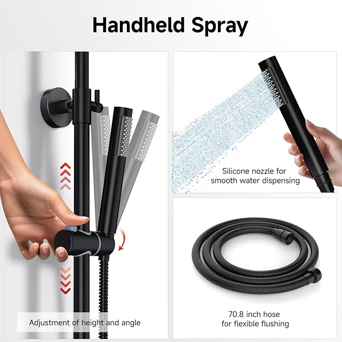 Rainsworth Outdoor Shower Kit Matte Black - Single Handle Brass Valve, 8 Inch Rain Shower Head and Handheld Spray Shower Fixture Combo, SUS 304 Stainless Steel Wall-Mounted Faucet