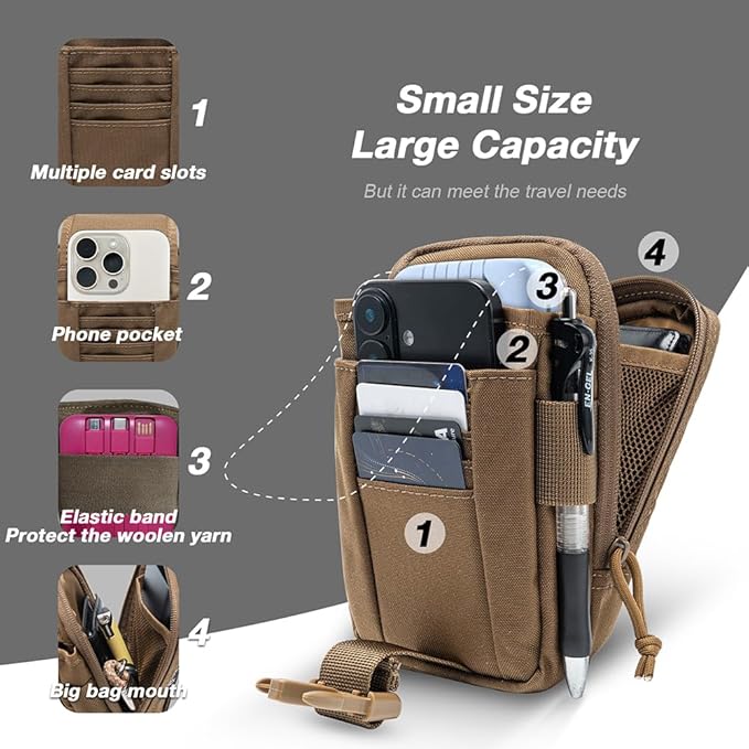 TSPRO Tactical Molle EDC Pouch Utility Tool Pouches Organizer Phone Holster Durable Belt Waist Bag Military Gear Gadget Pocket with Smartphone Pack