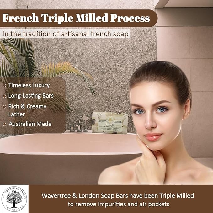 Wavertree & London Natural Goat Milk Soap Bars (2 Bars) – 7oz Individually Wrapped, French Triple Milled Moisturizing Bath Bar Soap Enriched with Shea Butter, Chemical-Free Sensitive Skin Bar Soap