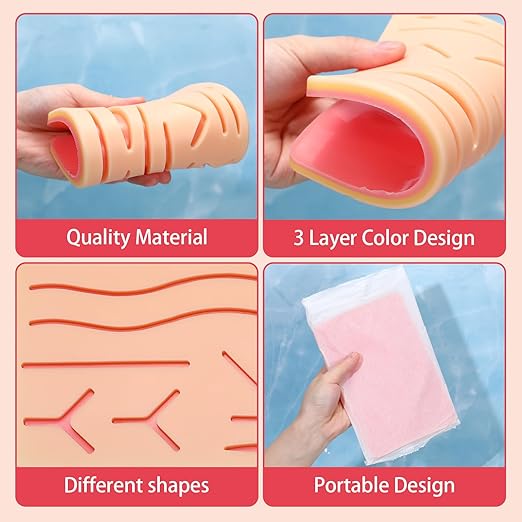 6 Pcs Suture Practice Pads Suture Pad Kit with Wounds Hard to Rip Tear or Break for Medical Vet Students Veterinarian Nurses Training Practice