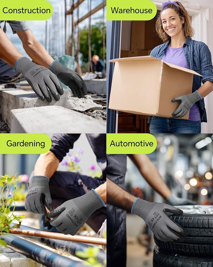 Work Gloves Men with Double Sandy Nitrile Coated Grip, Micro-Foam Nitrile for Mechanics, Construction, Warehouse