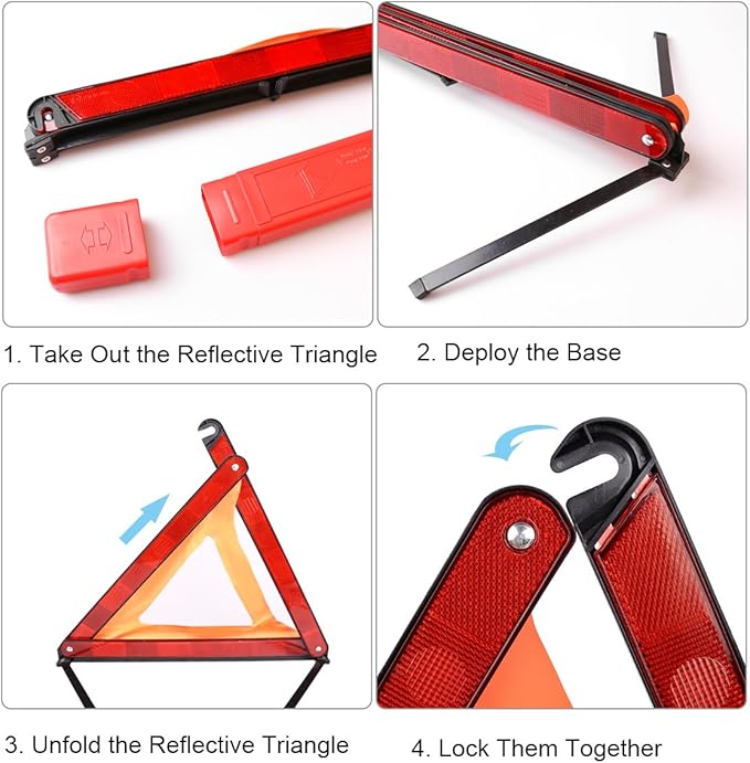 XOOL Emergency Warning Triangle Kit – Roadside Safety Kit with Reflective Warning Triangles, High-Visibility Safety Vests, Storage Bag & Gloves for Car Breakdowns & Emergencies