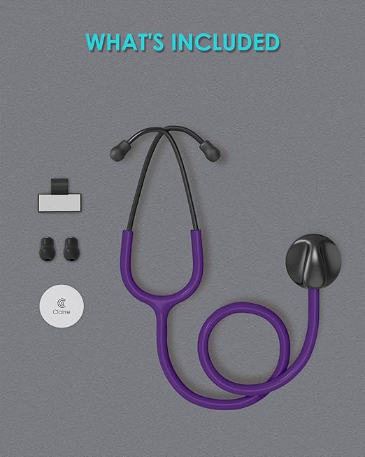 Single Head Stethoscope for Doctors/Nurses/Nursing School Students, Medical and Home Use with Accessories Name Tag (Purple Tube, without EVA Case)