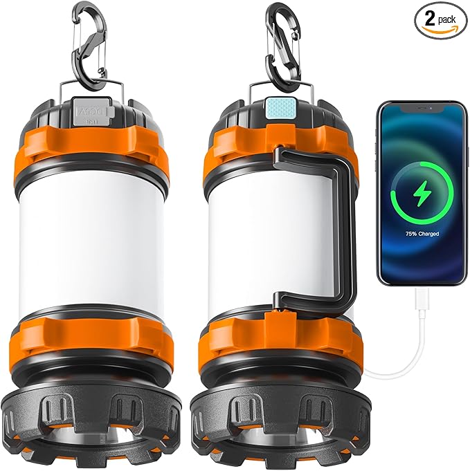 Camping Lantern Rechargeable , Alpswolf Camping Flashlight 4000 Capacity, 6 Modes, IPX4 Waterproof, Led Lantern for Camping, Hiking, Outdoor Recreations Orange 2 Pack