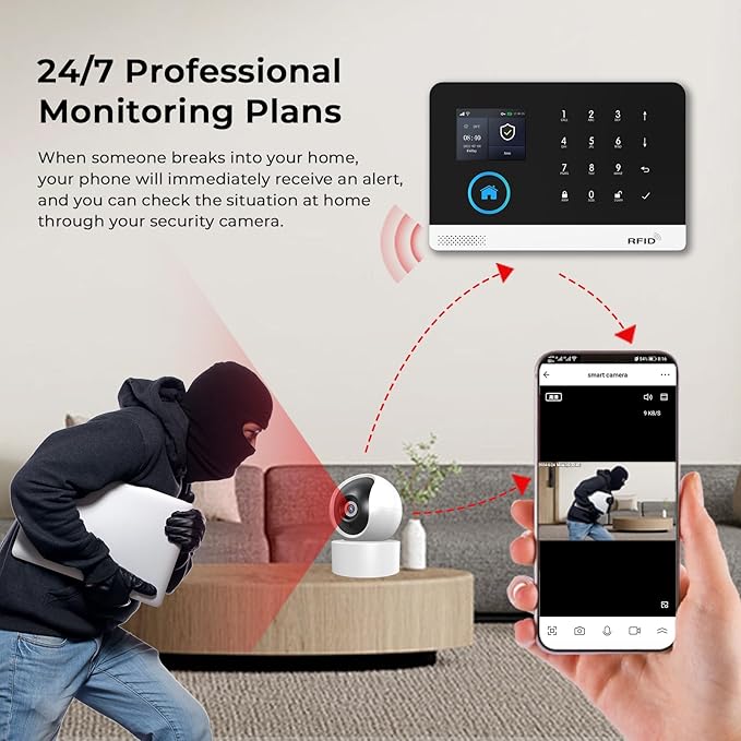 Wireless Home Security System - with Camera, Remote Controls,Window Door Sensor - No Contract - Compatible with Alexa and Google Assistant