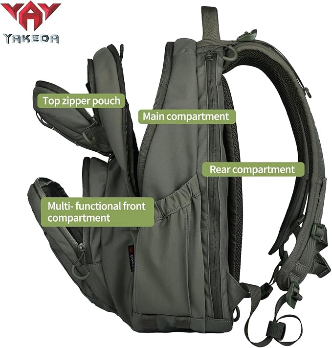 vAv YAKEDA 500D NylonTactical Military Backpack for Men,Fit 12.6-15.6 inches Laptop, Daily Bag for Hiking,hunting,running (Green)