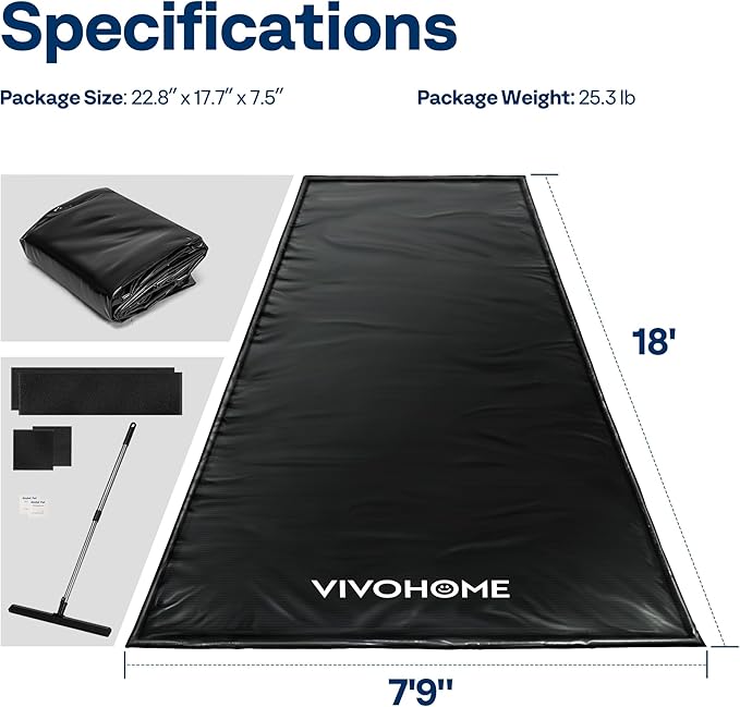 VIVOHOME Containment Mat (7'9" x 18') with Stay Put Corner, PVC Garage Mats for Floor, Heavy Duty Garage Parking Mat with a Squeegee