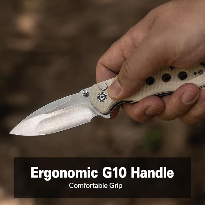 CIVIVI Triptych Folding Pocket Knife, 2.97" 14C28N Blade G10 Handle with Reversible Clip, Button Lock Knife for EDC Camping Hiking C23085B-2, Ivory