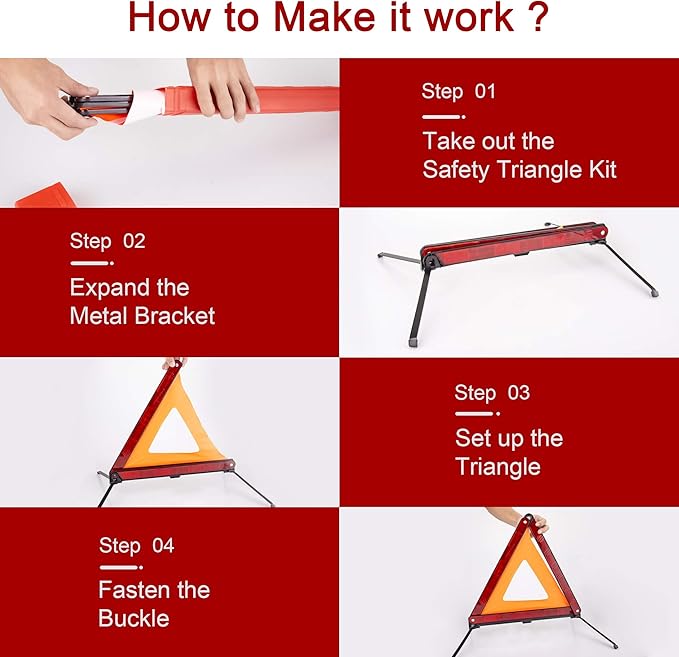 XOOL Triple Warning Triangle Emergency Warning Triangle Reflector Safety Triangle Kit Suitable for Roadside Emergencies, 3-Pack