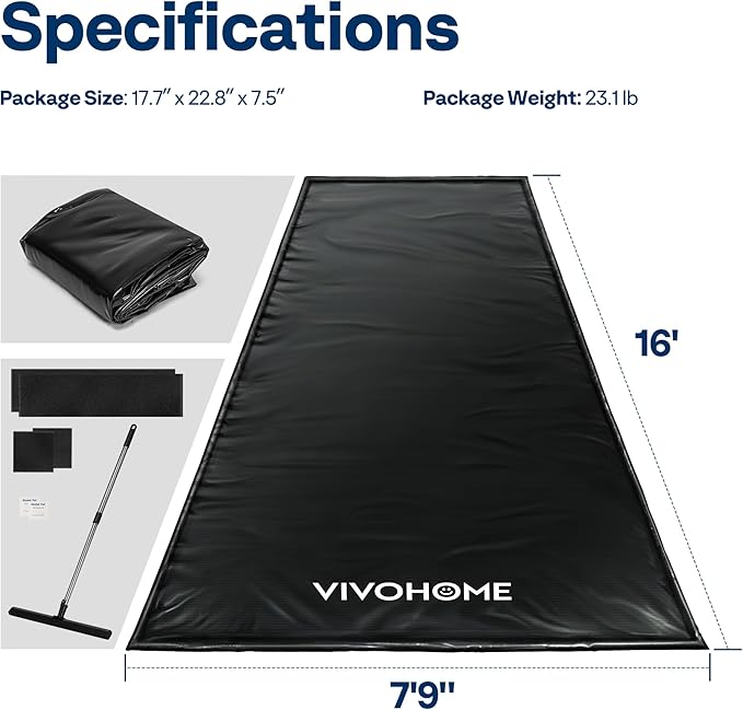 VIVOHOME Containment Mat (7'9" x 16') with Stay Put Corner, PVC Garage Mats for Floor, Heavy Duty Garage Parking Mat with a Squeegee