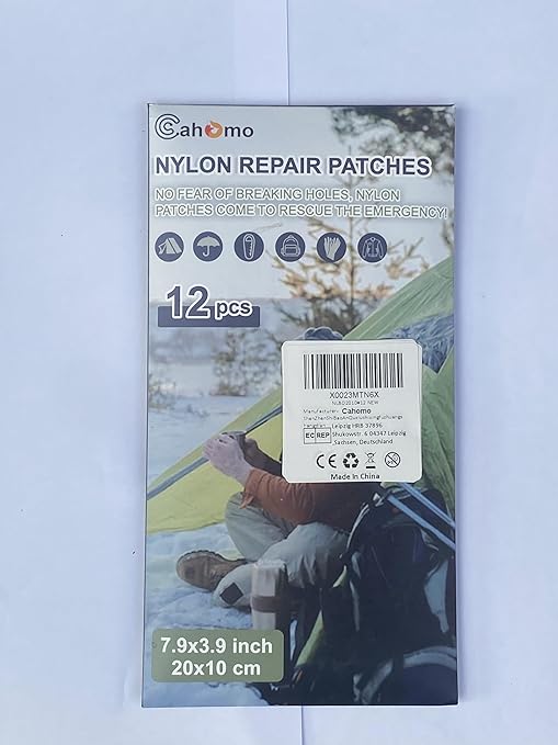Cahomo 7.9x3.9 inch 12 PCS Nylon Repair Patch Nylon Repair Tape Self Adhesive Fabric Tapes Outdoor Camping Gear Fabric kit for Tent, Umbrella, Down Jackets, Sleeping Bag, Knapsack(Red)