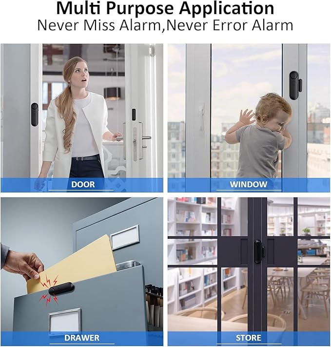 5-Pack Window Alarms for Home Security, 120dB Door and Window Open Sensor Chime for Kid Safety, Pool Safety, Sliding Door, DIY Protection, Easy Installation,Ideal for Home,Garage,Apartment,Black