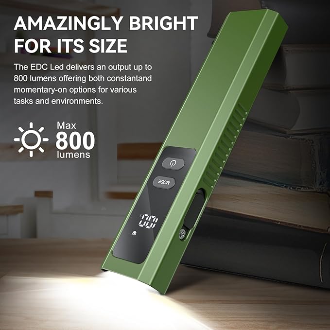 5 in 1 PRO EDC Flashlight Flat with Green Beam, UV Light, 800LM White Light LED Combo, Portable Pocket Flash Lights with Magnet for Outdoors Emergency and Work(Green)