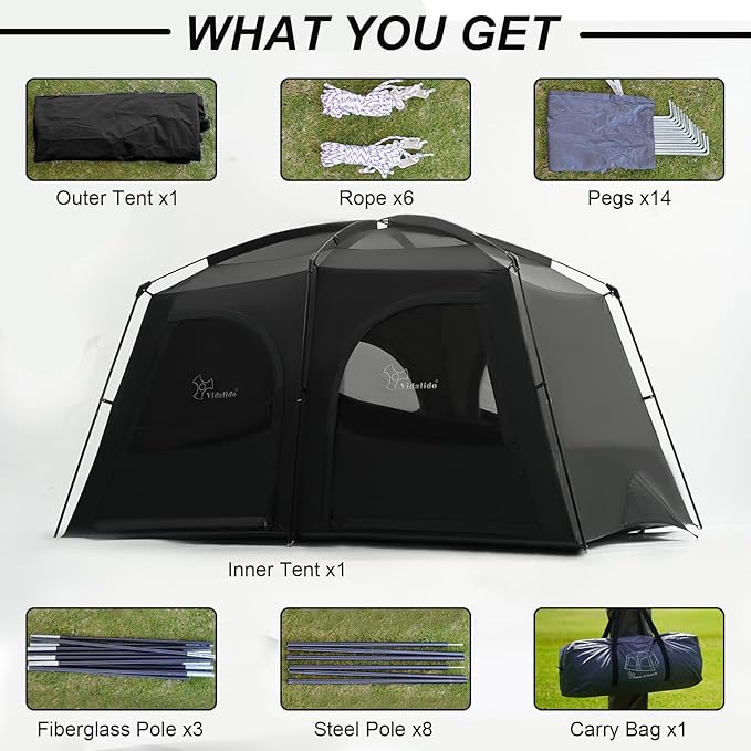 Vidalido Tents,6-8 Person Camping Tent with Extended Vestibule,2 Room Weather Resistant Family Tents,Easy Install Waterproof Outdoor Tent for Backpacking and Camping Hiking